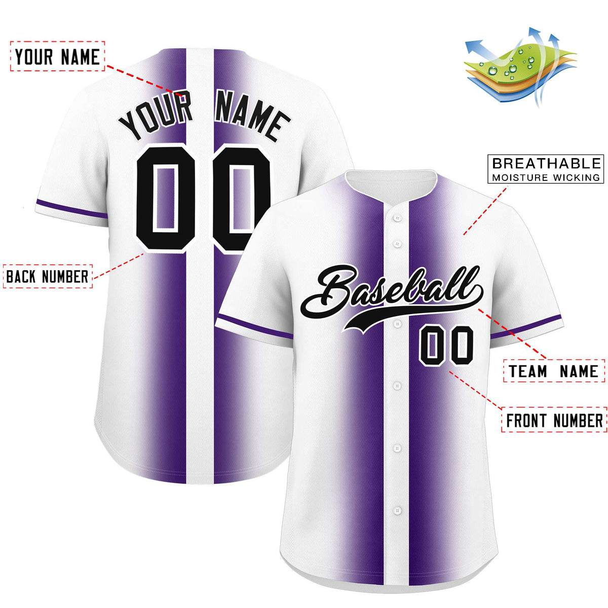 Custom White Purple Lapel Gradient Fashion Authentic Baseball Jersey| KXKSHOP