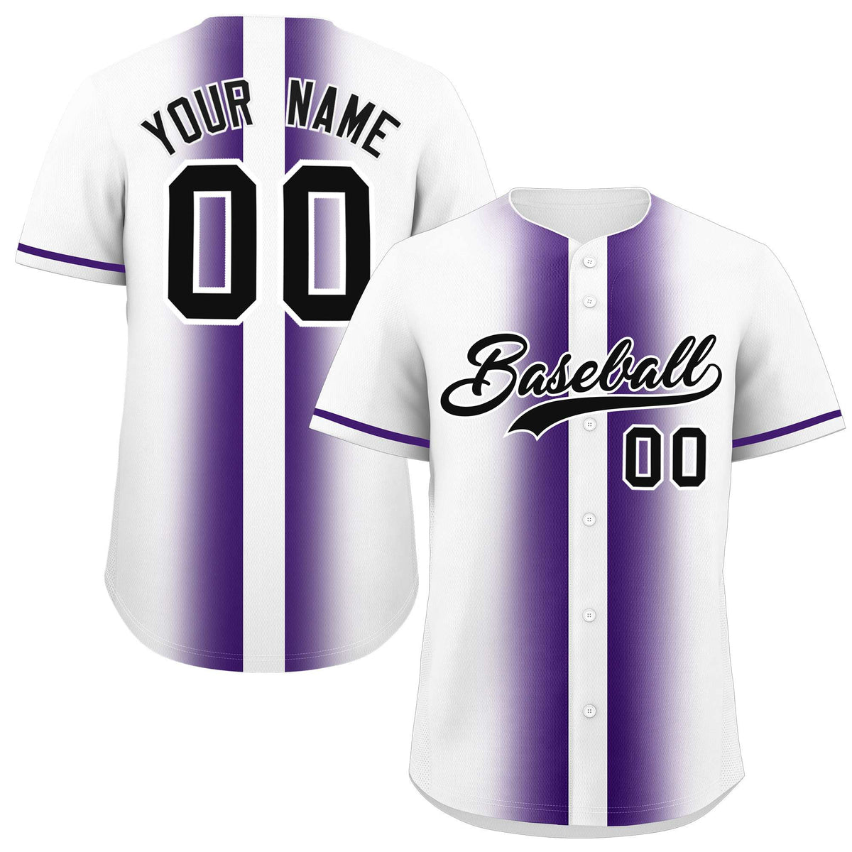 Custom White Purple Lapel Gradient Fashion Authentic Baseball Jersey| KXKSHOP