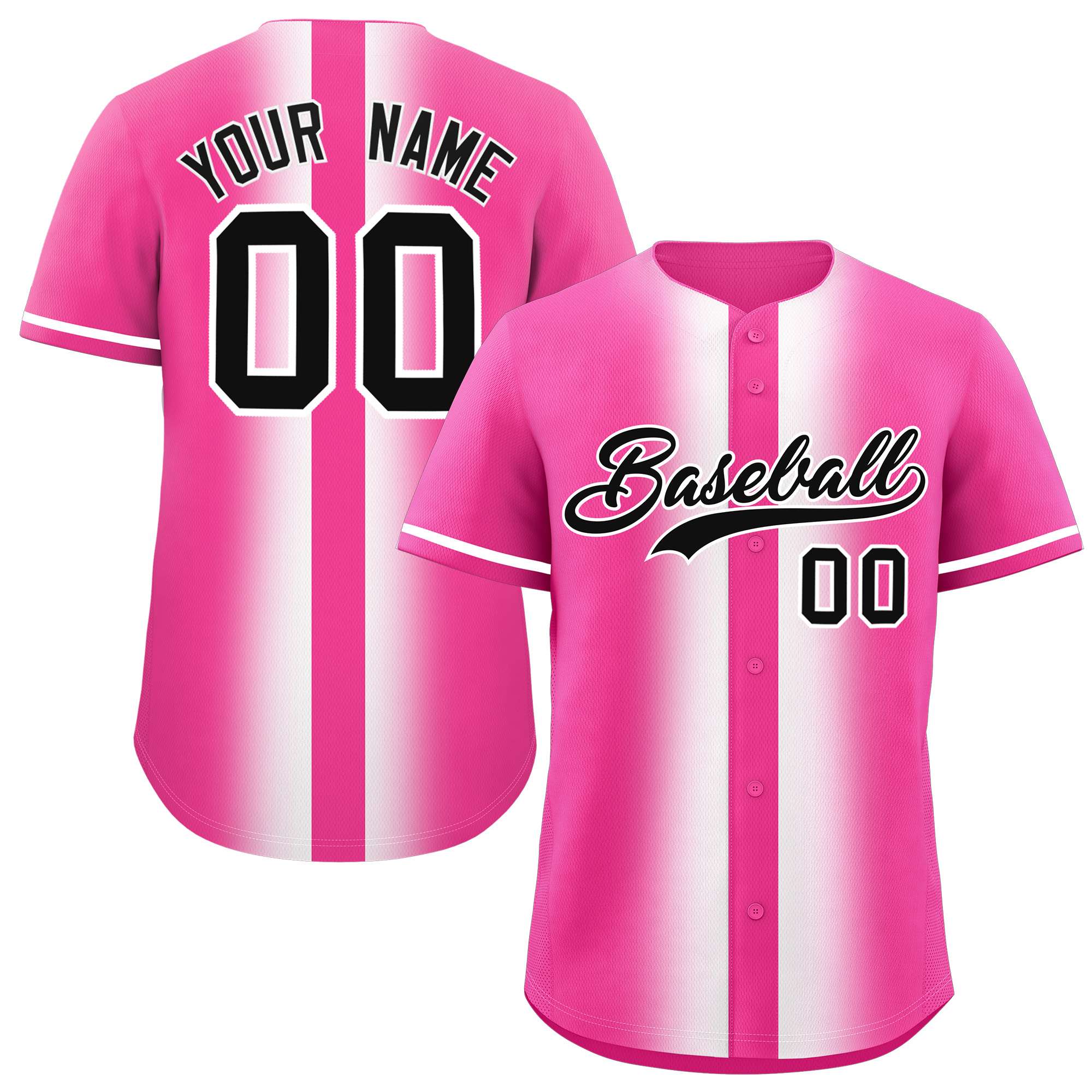 Custom Pink White Lapel Gradient Fashion Authentic Baseball Jersey| KXKSHOP