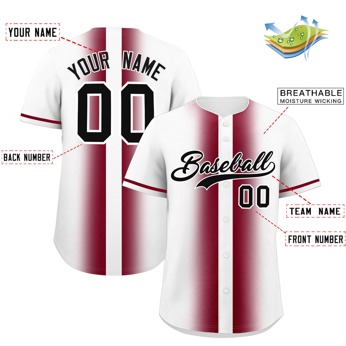 Custom White Crimson Lapel Gradient Fashion Authentic Baseball Jersey| KXKSHOP