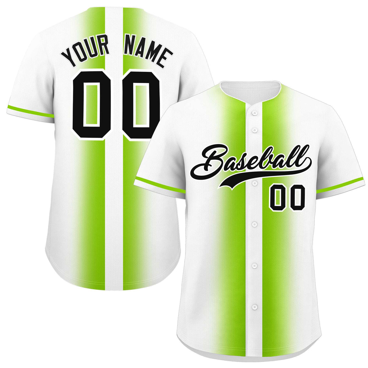 Custom White Neon Green Lapel Gradient Fashion Authentic Baseball Jersey| KXKSHOP