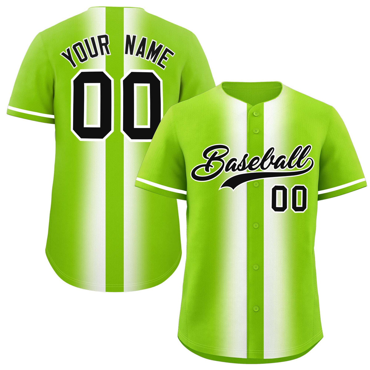 Custom Neon Green White Lapel Gradient Fashion Authentic Baseball Jersey| KXKSHOP