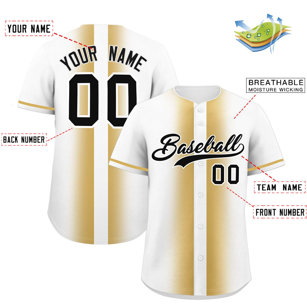 Custom White Old Gold Lapel Gradient Fashion Authentic Baseball Jersey| KXKSHOP