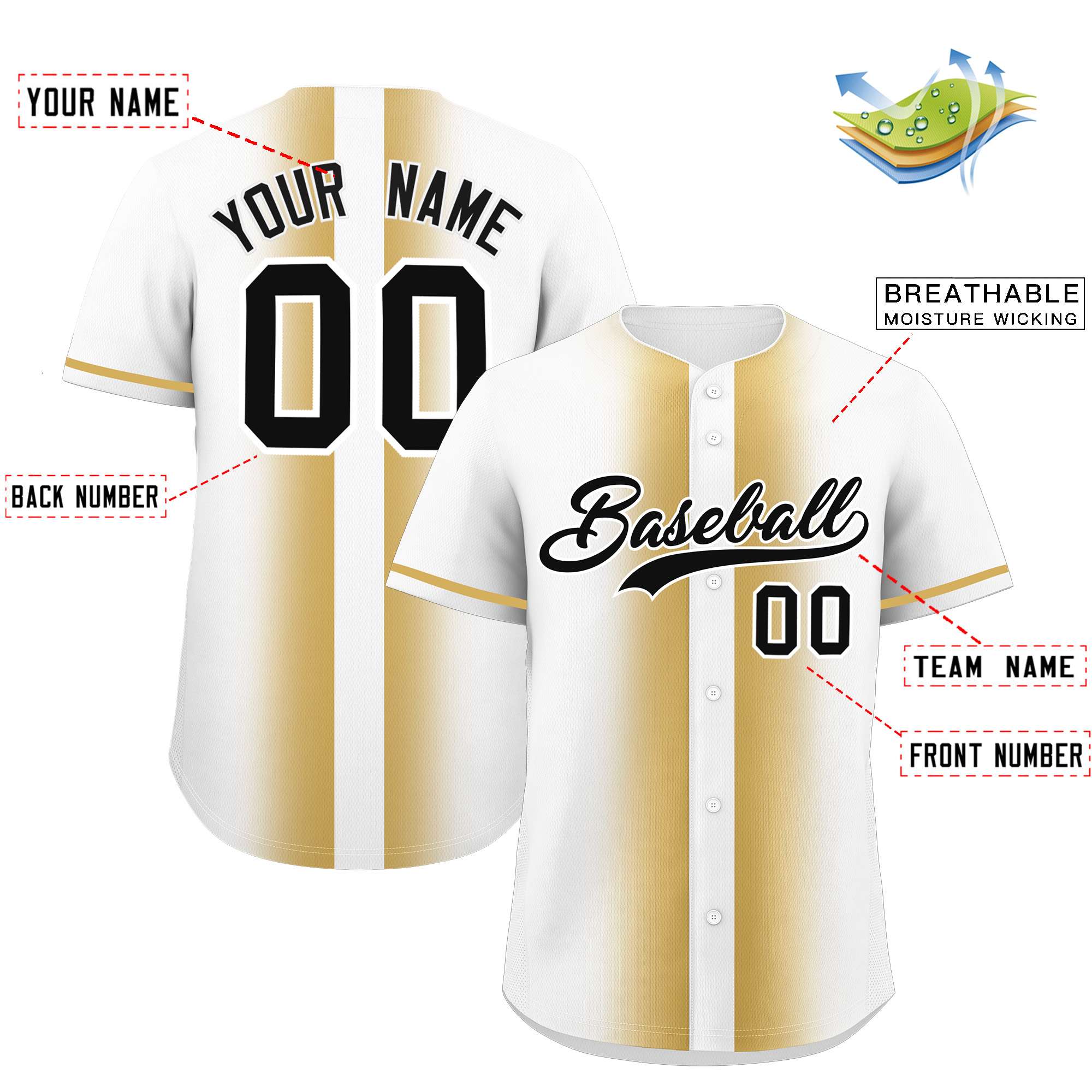 Custom White Old Gold Lapel Gradient Fashion Authentic Baseball Jersey| KXKSHOP