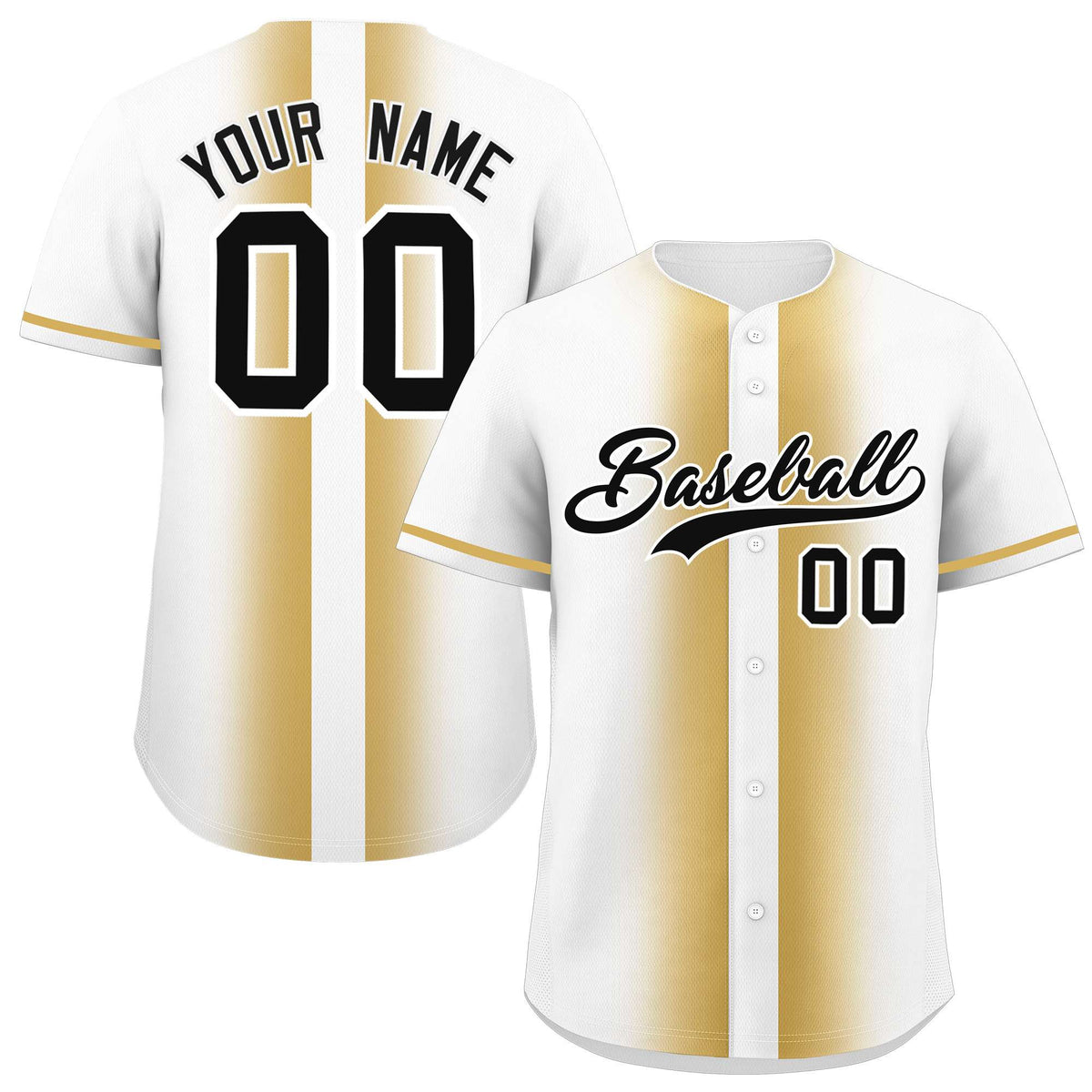 Custom White Old Gold Lapel Gradient Fashion Authentic Baseball Jersey| KXKSHOP