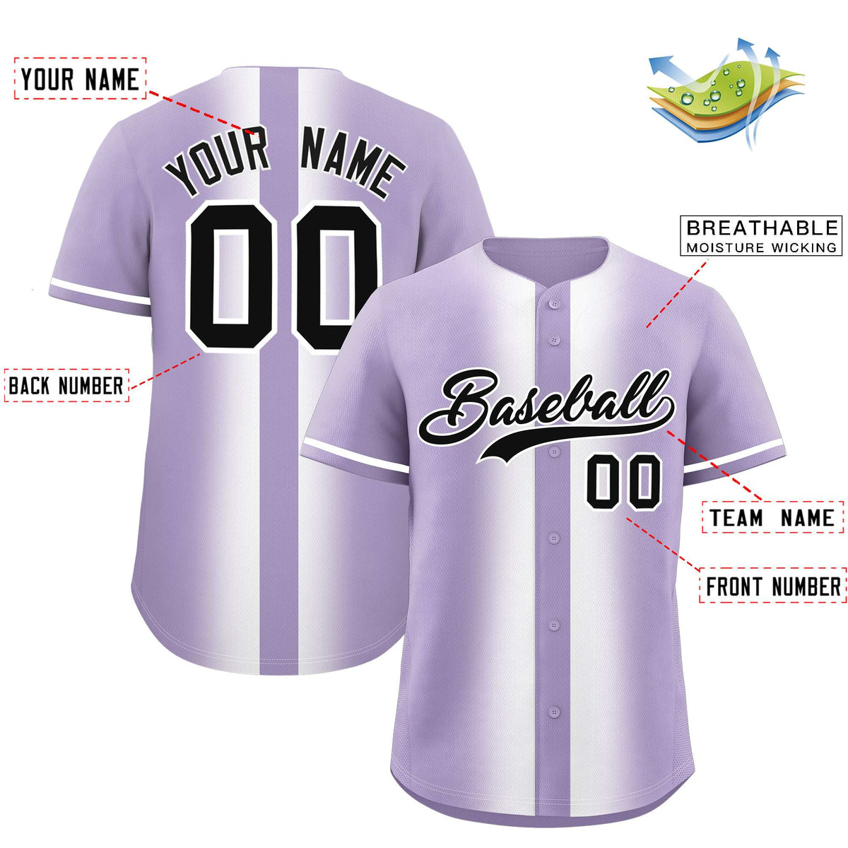 Custom Light Purple White Lapel Gradient Fashion Authentic Baseball Jersey| KXKSHOP