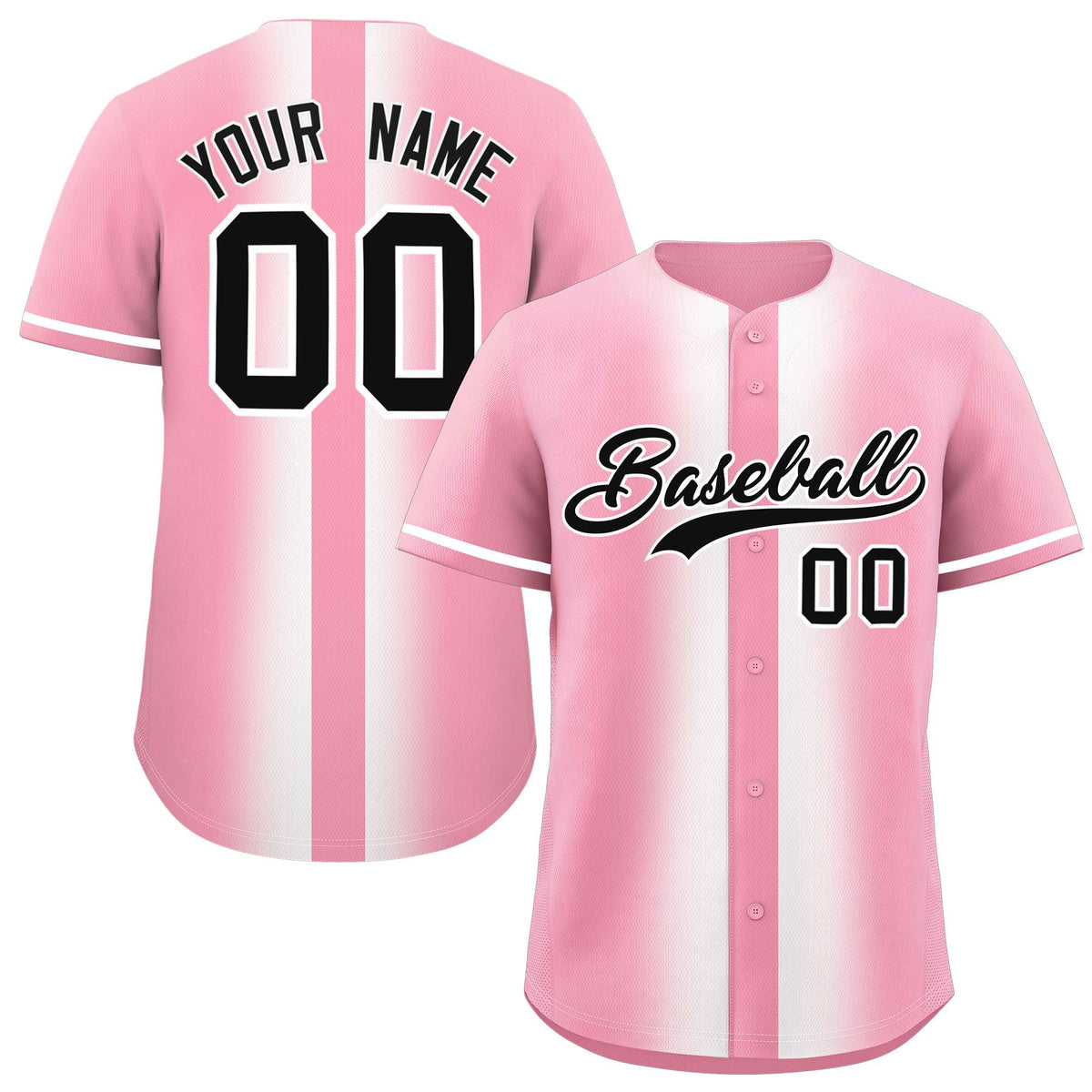 Custom Light Pink White Lapel Gradient Fashion Authentic Baseball Jersey| KXKSHOP
