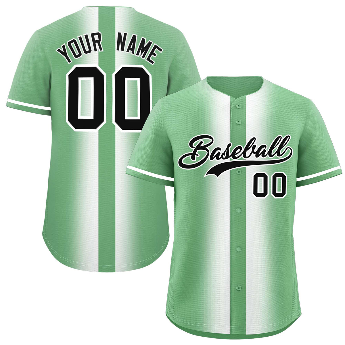 Custom Green White Lapel Gradient Fashion Authentic Baseball Jersey| KXKSHOP