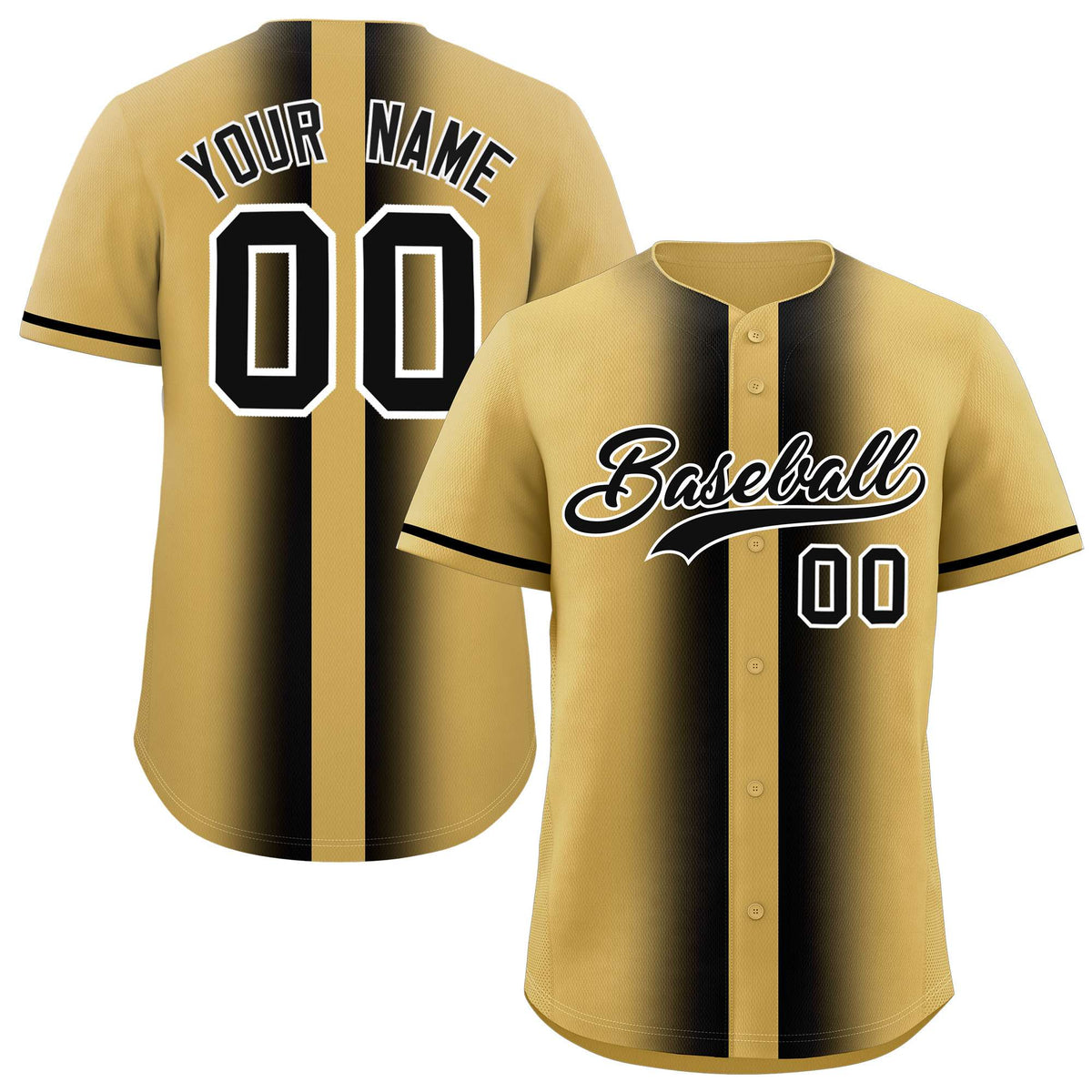 Custom Old Gold Black Lapel Gradient Fashion Authentic Baseball Jersey| KXKSHOP