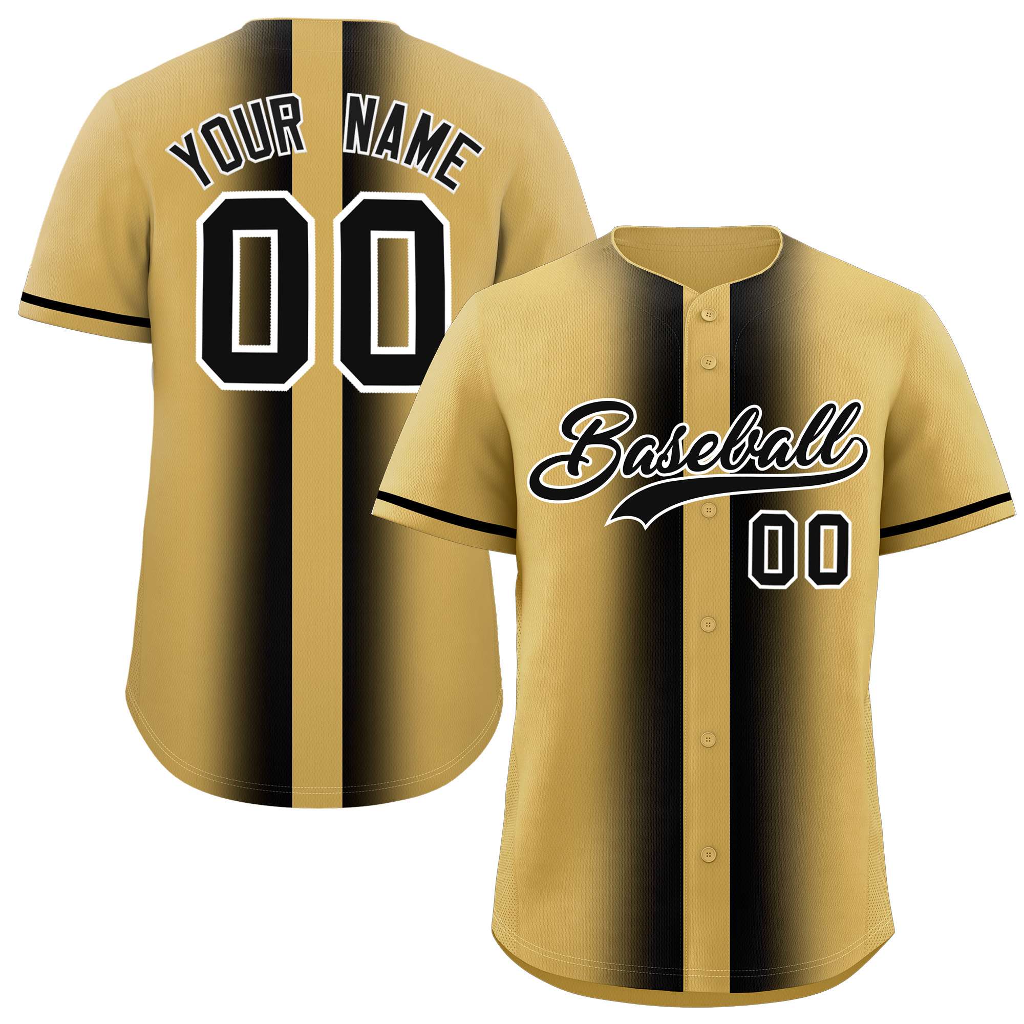 Custom Old Gold Black Lapel Gradient Fashion Authentic Baseball Jersey| KXKSHOP