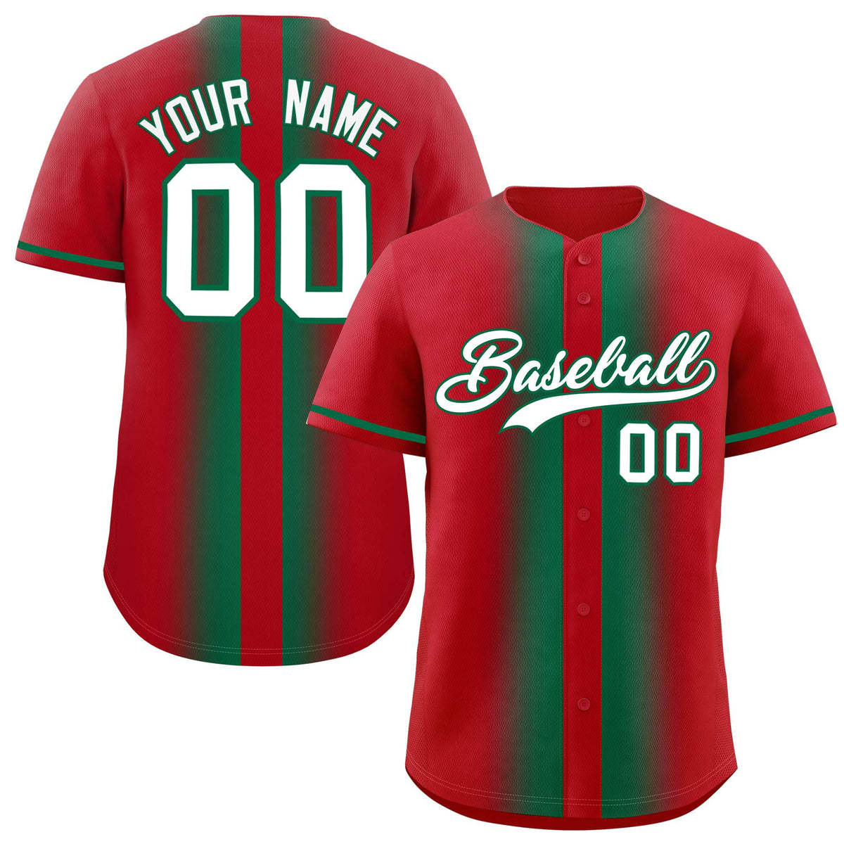 Custom Red Kelly Green Lapel Gradient Fashion Authentic Baseball Jersey| KXKSHOP