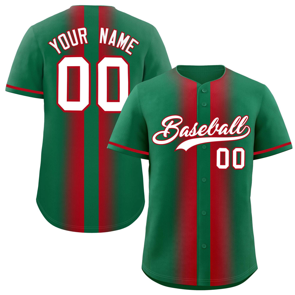 Custom Kelly Green Red Lapel Gradient Fashion Authentic Baseball Jersey| KXKSHOP
