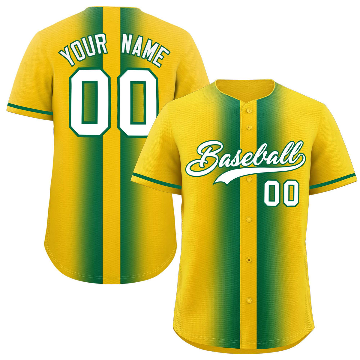 Custom Gold Kelly Green Lapel Gradient Fashion Authentic Baseball Jersey| KXKSHOP