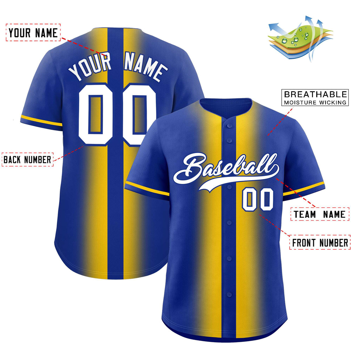 Custom Royal Gold Lapel Gradient Fashion Authentic Baseball Jersey| KXKSHOP