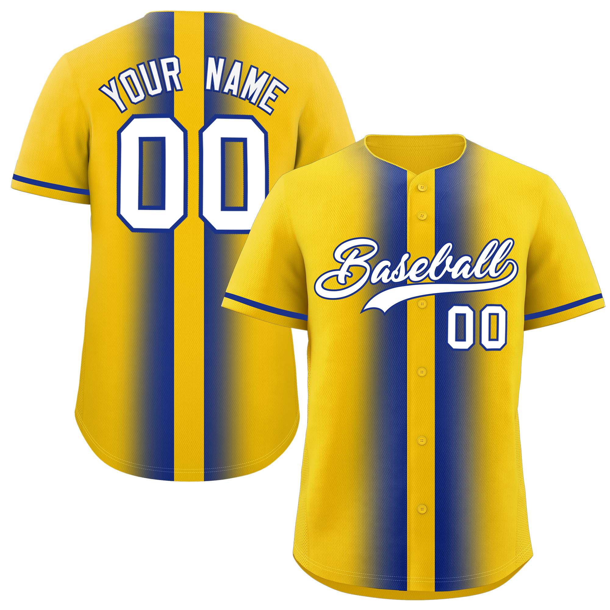 Custom Gold Royal Lapel Gradient Fashion Authentic Baseball Jersey| KXKSHOP