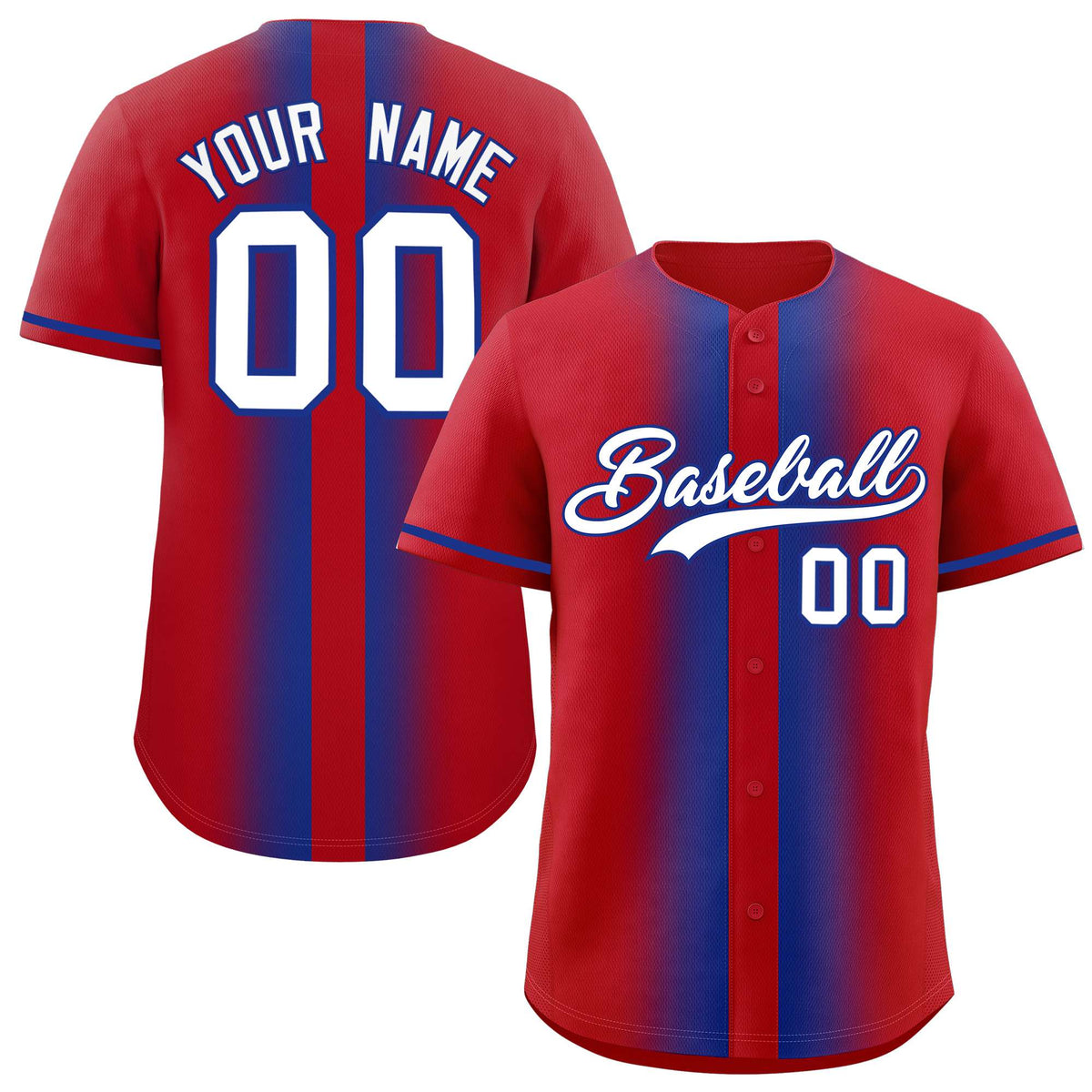 Custom Red Royal Lapel Gradient Fashion Authentic Baseball Jersey| KXKSHOP