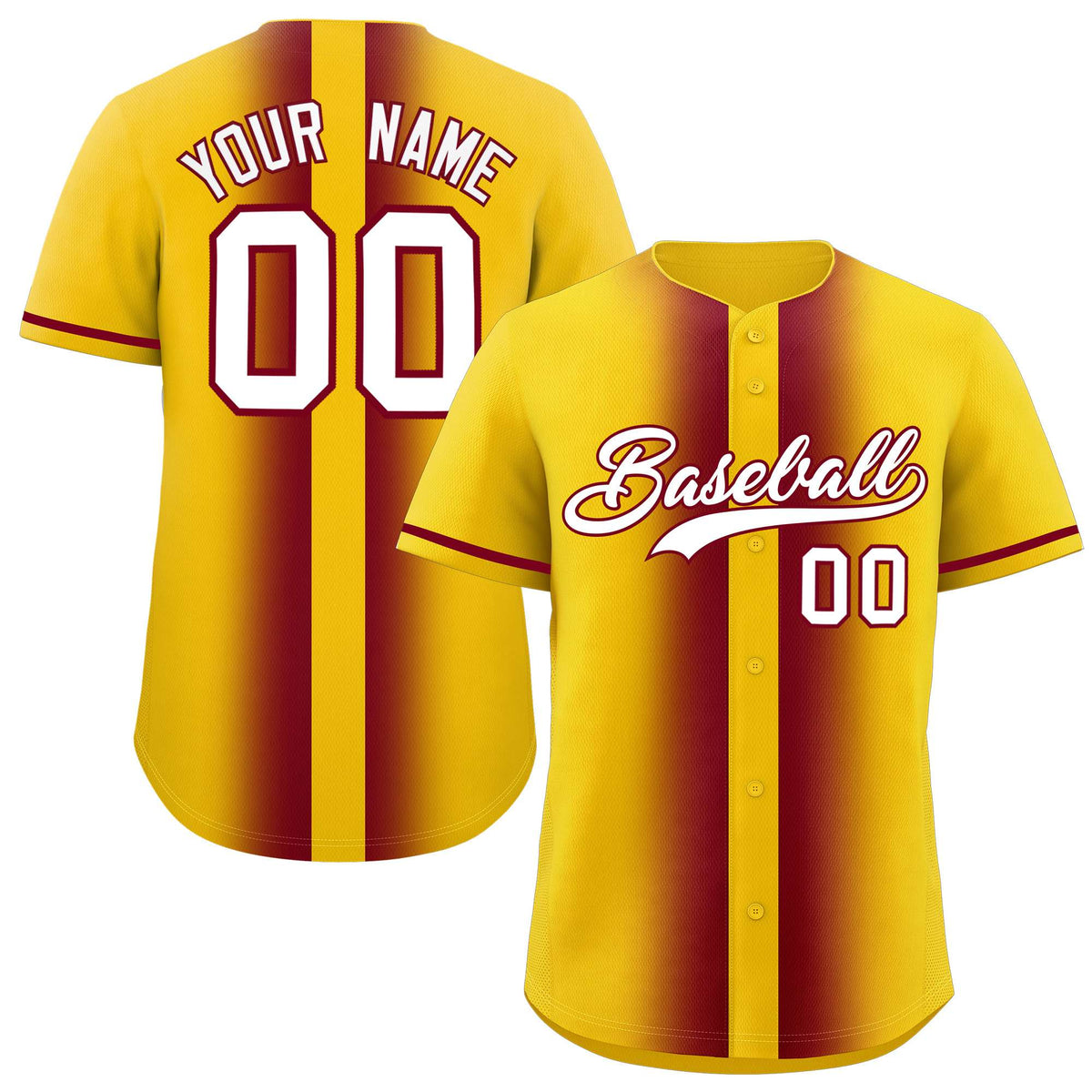 Custom Gold Crimson Lapel Gradient Fashion Authentic Baseball Jersey| KXKSHOP