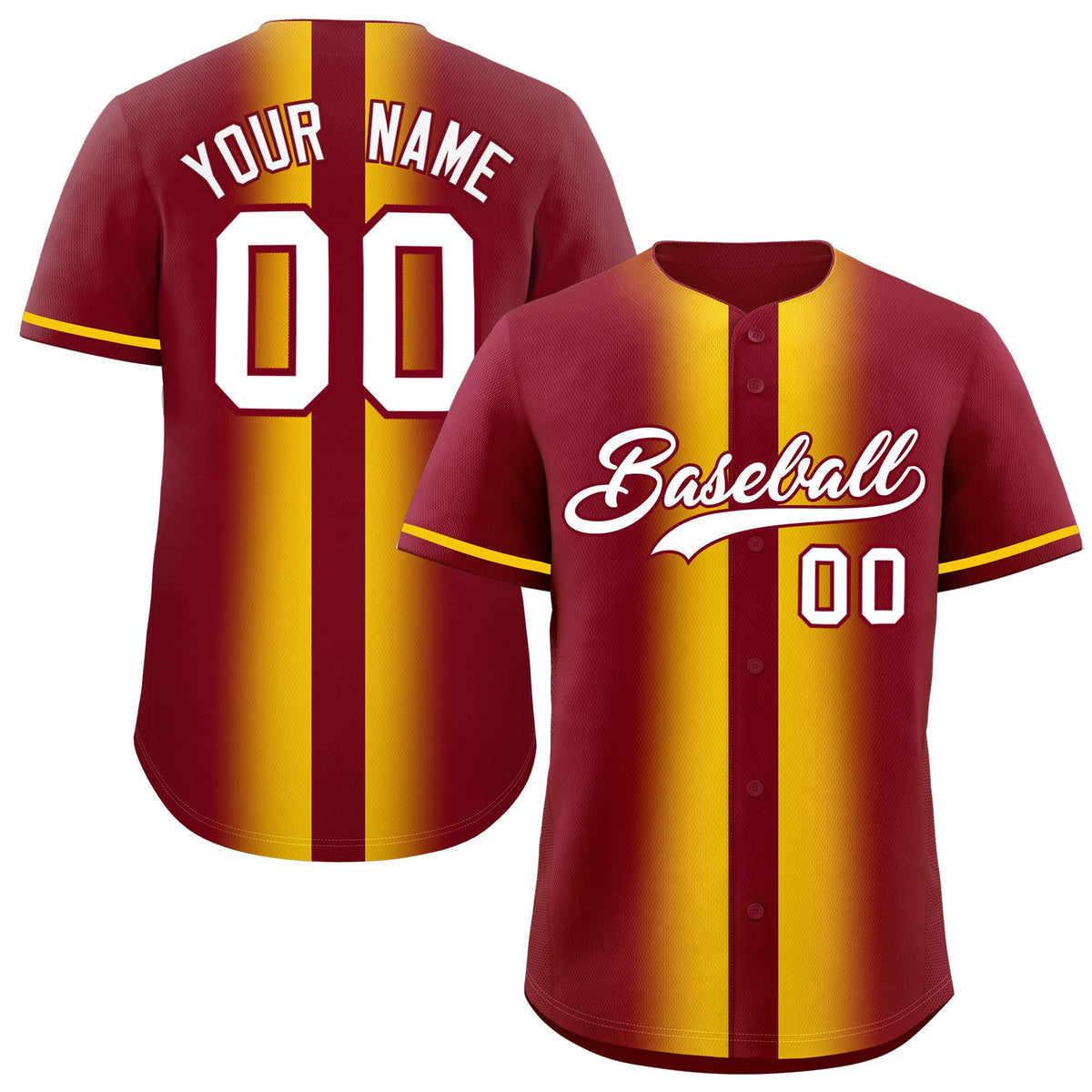 Custom Crimson Gold Lapel Gradient Fashion Authentic Baseball Jersey| KXKSHOP