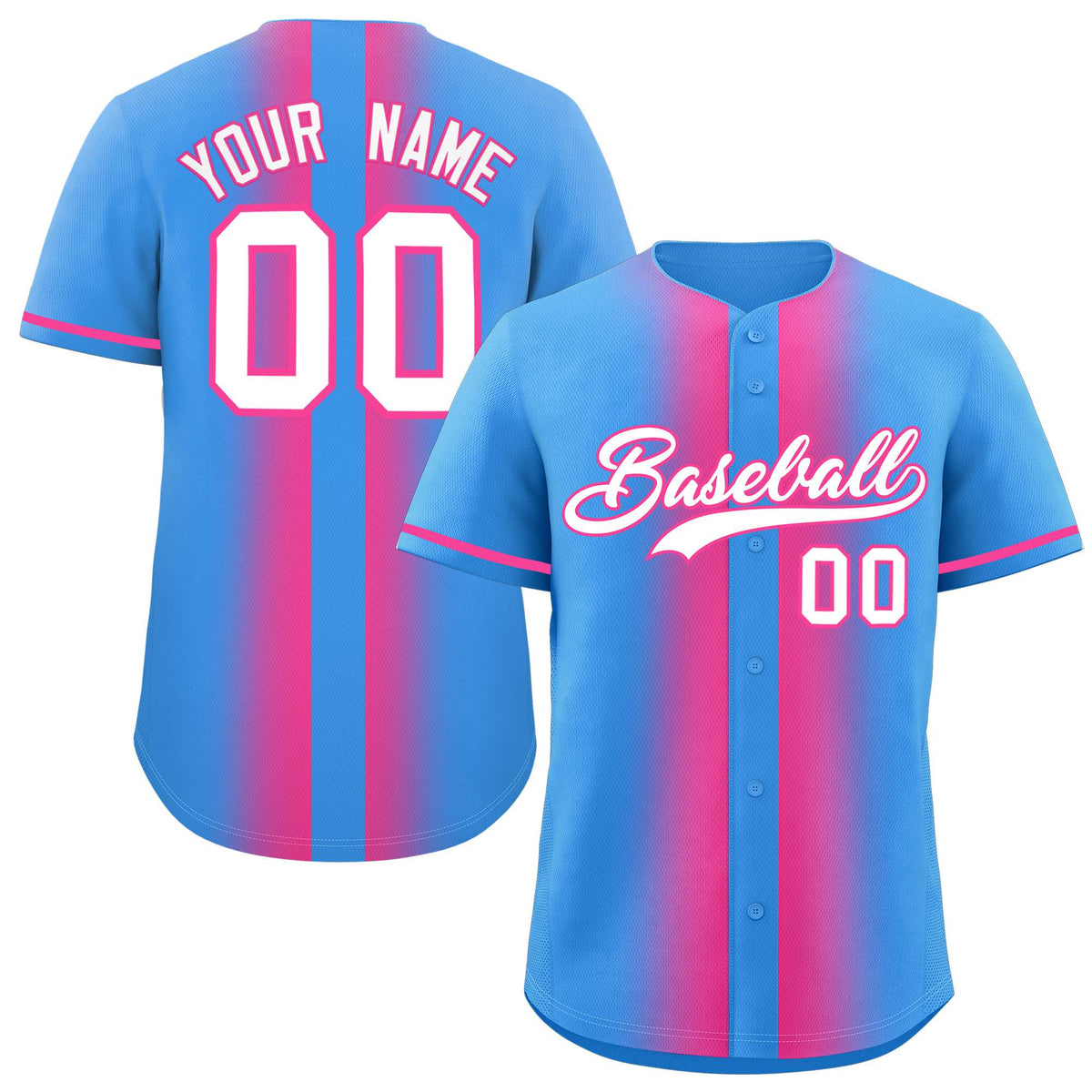 Custom Powder Blue Pink Lapel Gradient Fashion Authentic Baseball Jersey| KXKSHOP