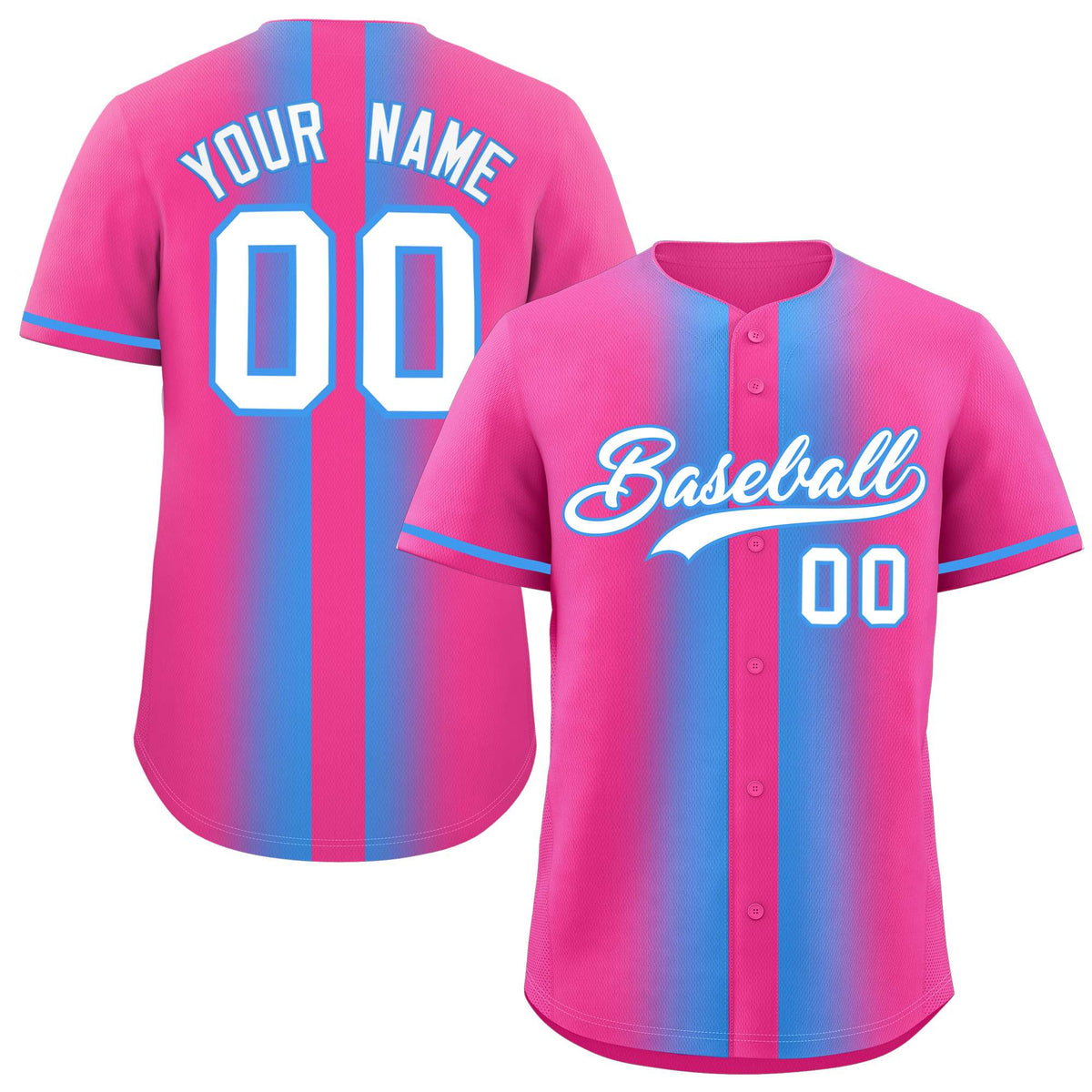 Custom Pink Powder Blue Lapel Gradient Fashion Authentic Baseball Jersey| KXKSHOP