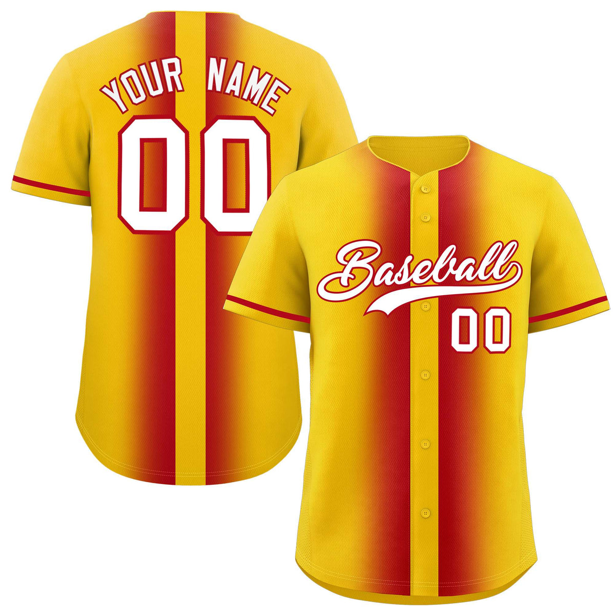 Custom Gold Red Lapel Gradient Fashion Authentic Baseball Jersey| KXKSHOP