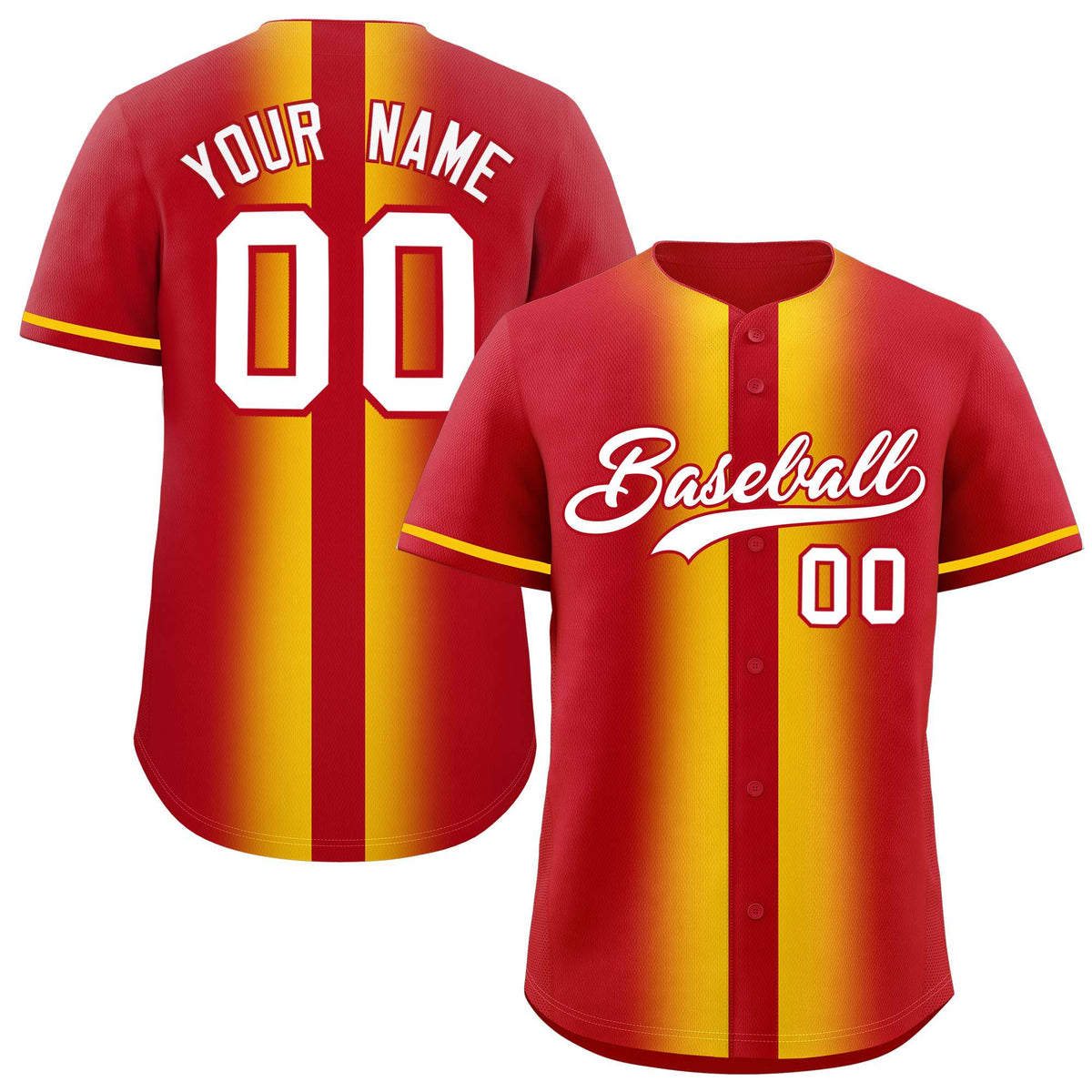 Custom Red Gold Lapel Gradient Fashion Authentic Baseball Jersey| KXKSHOP