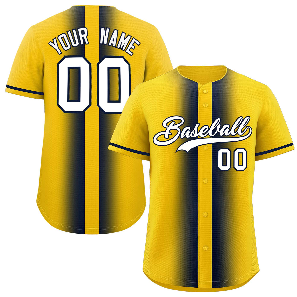 Custom Gold Navy Lapel Gradient Fashion Authentic Baseball Jersey| KXKSHOP