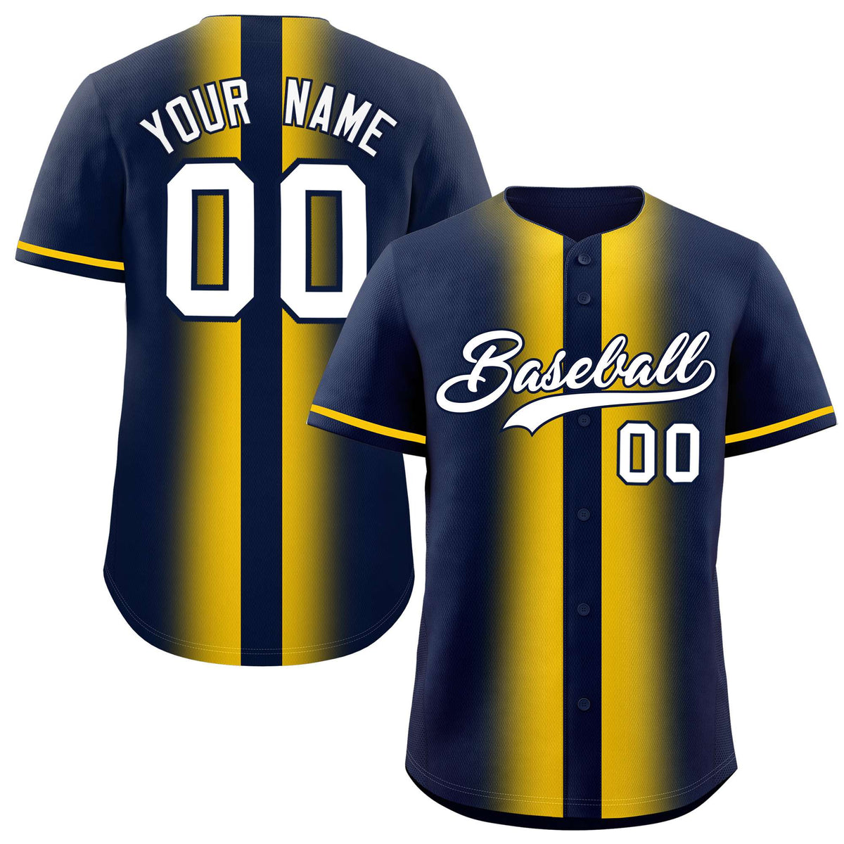 Custom Navy Gold Lapel Gradient Fashion Authentic Baseball Jersey| KXKSHOP