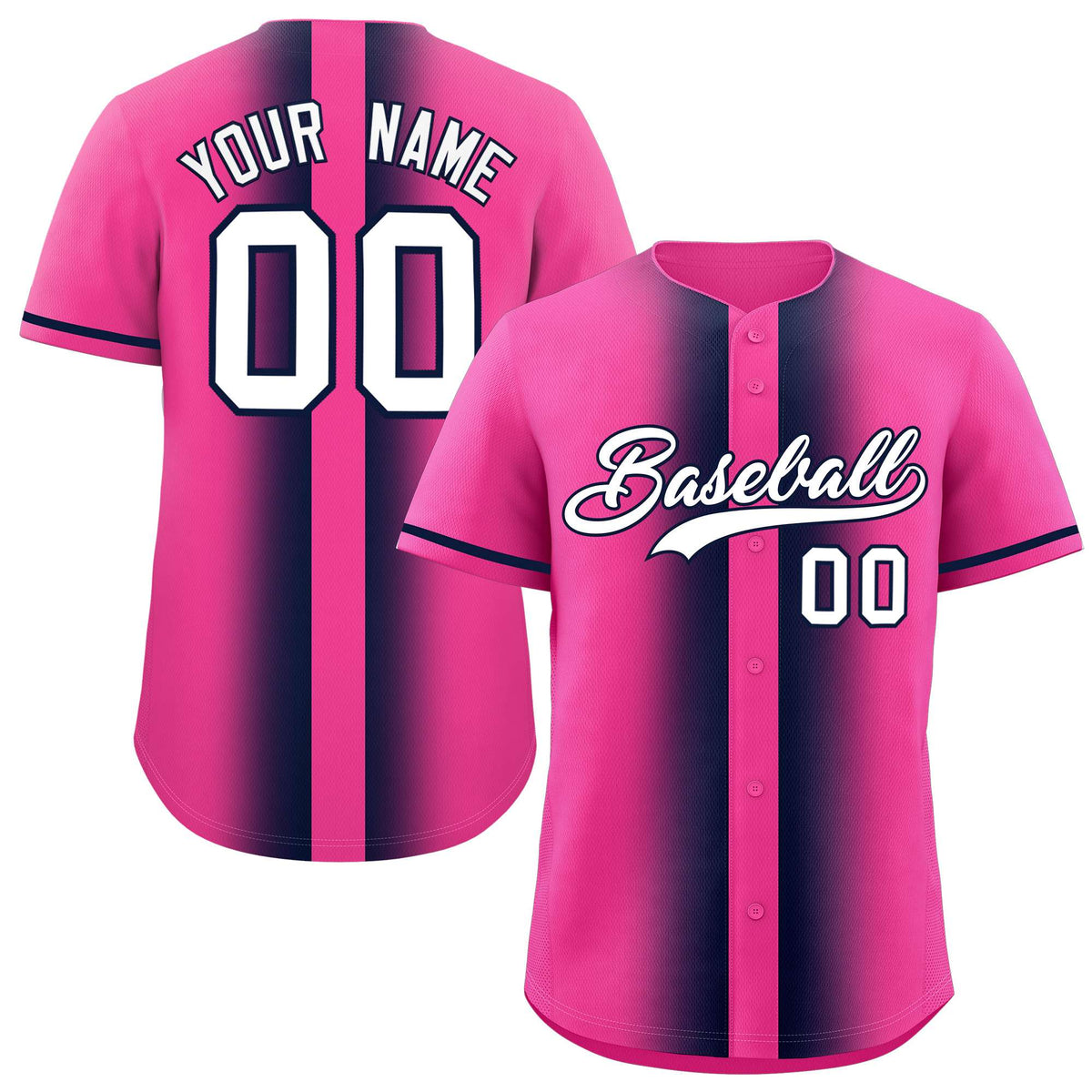 Custom Pink Navy Lapel Gradient Fashion Authentic Baseball Jersey| KXKSHOP