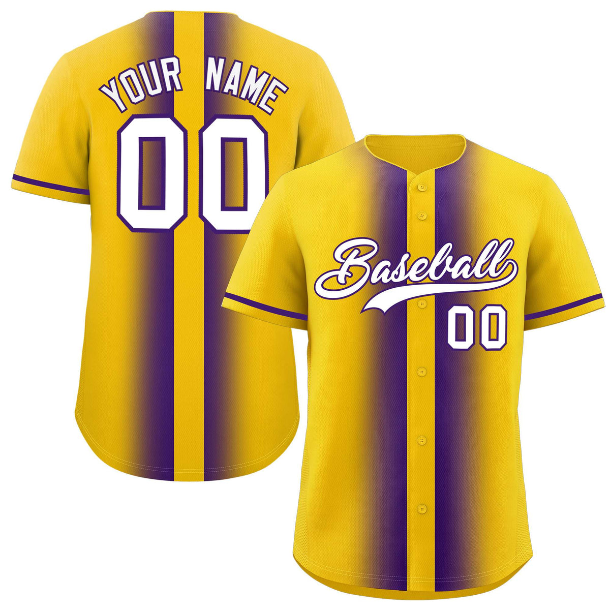 Custom Gold Purple Lapel Gradient Fashion Authentic Baseball Jersey| KXKSHOP