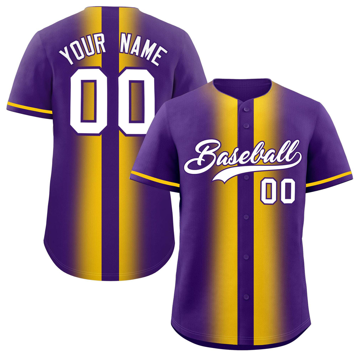 Custom Purple Gold Lapel Gradient Fashion Authentic Baseball Jersey| KXKSHOP