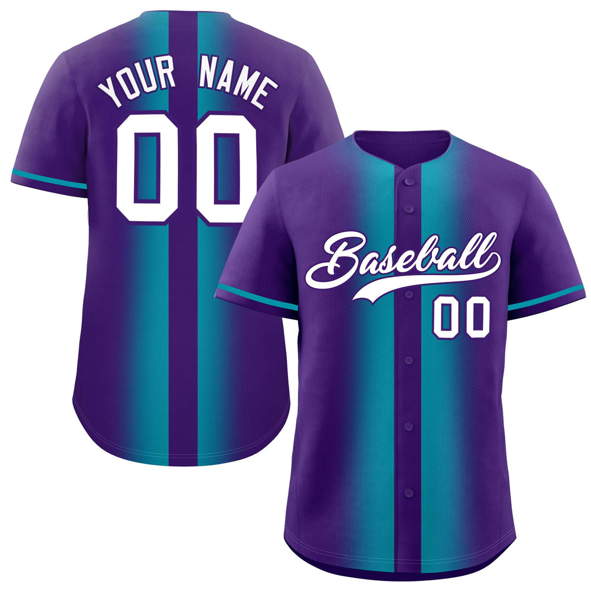 Custom Purple Aqua Lapel Gradient Fashion Authentic Baseball Jersey| KXKSHOP