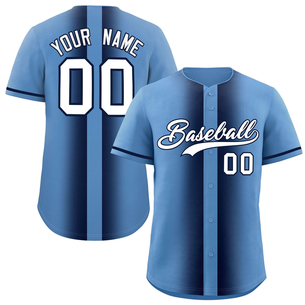 Custom Light Blue Navy Lapel Gradient Fashion Authentic Baseball Jersey| KXKSHOP