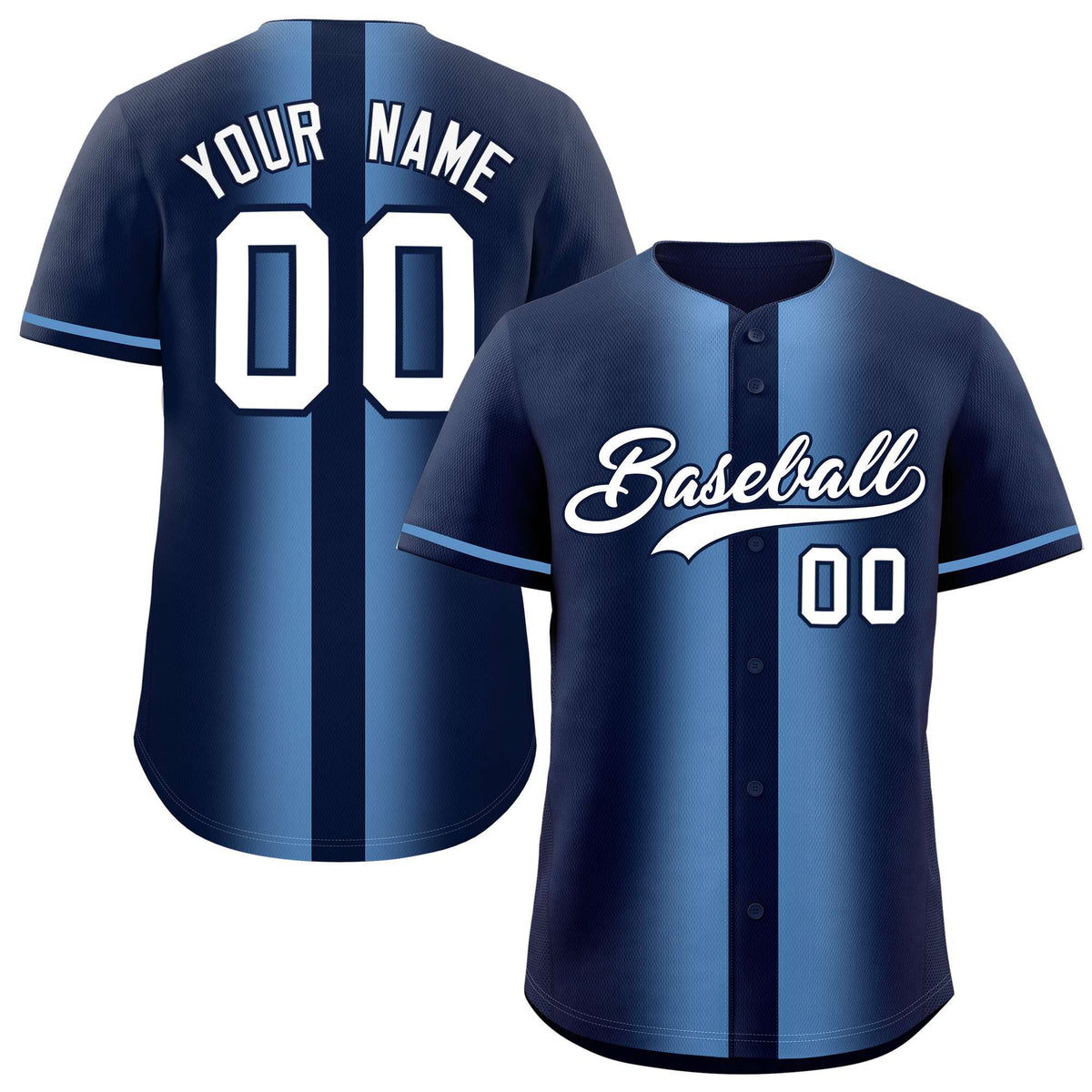 Custom Navy Light Blue Lapel Gradient Fashion Authentic Baseball Jersey| KXKSHOP