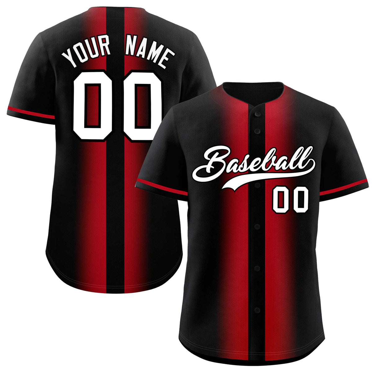 Custom Black Red Lapel Gradient Fashion Authentic Baseball Jersey| KXKSHOP