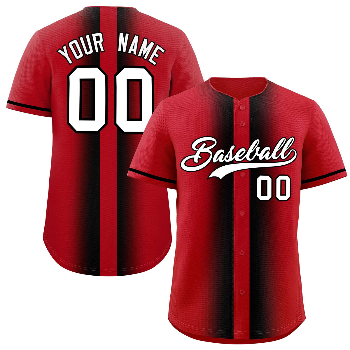 Custom Red Black Lapel Gradient Fashion Authentic Baseball Jersey| KXKSHOP