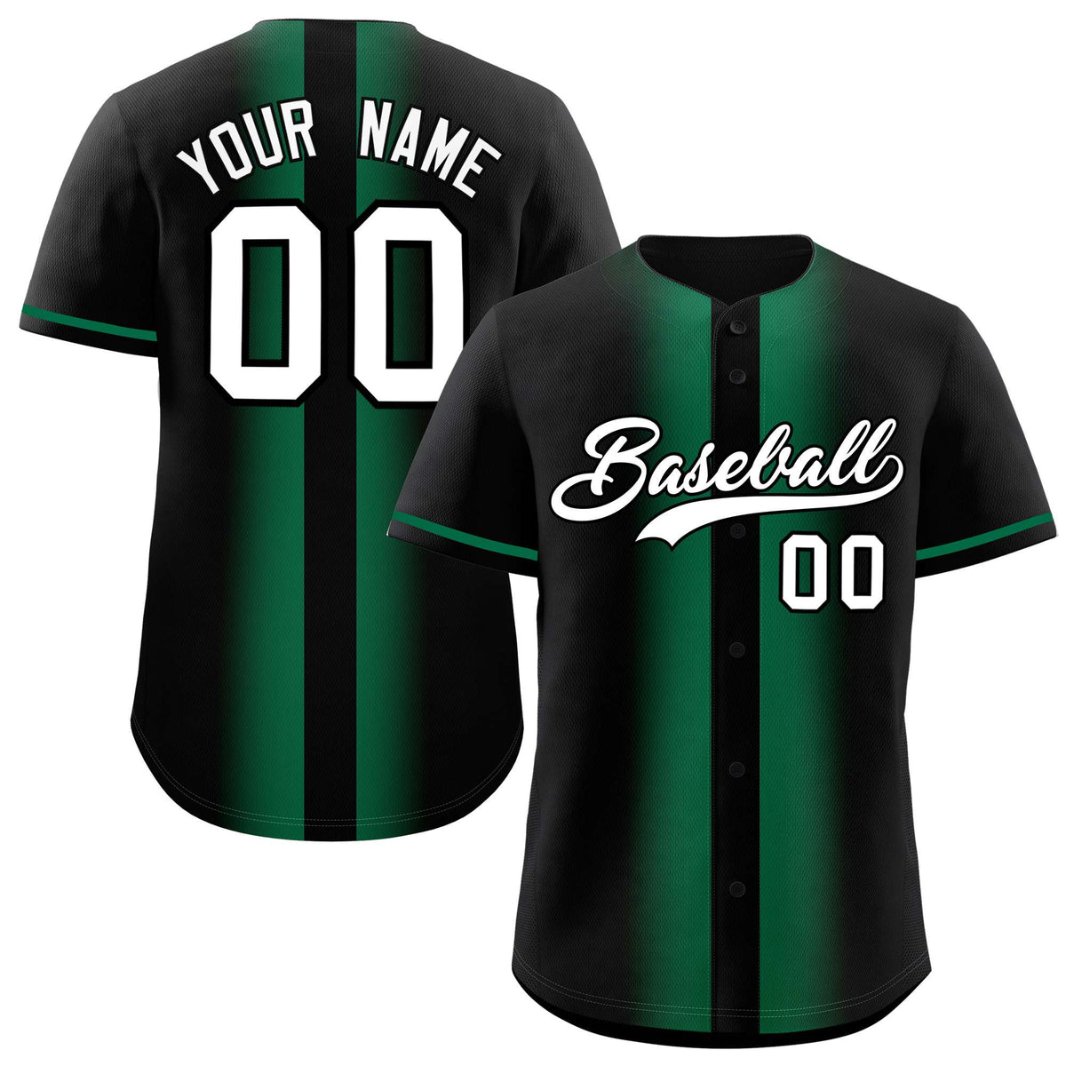 Custom Black Kelly Green Lapel Gradient Fashion Authentic Baseball Jersey| KXKSHOP