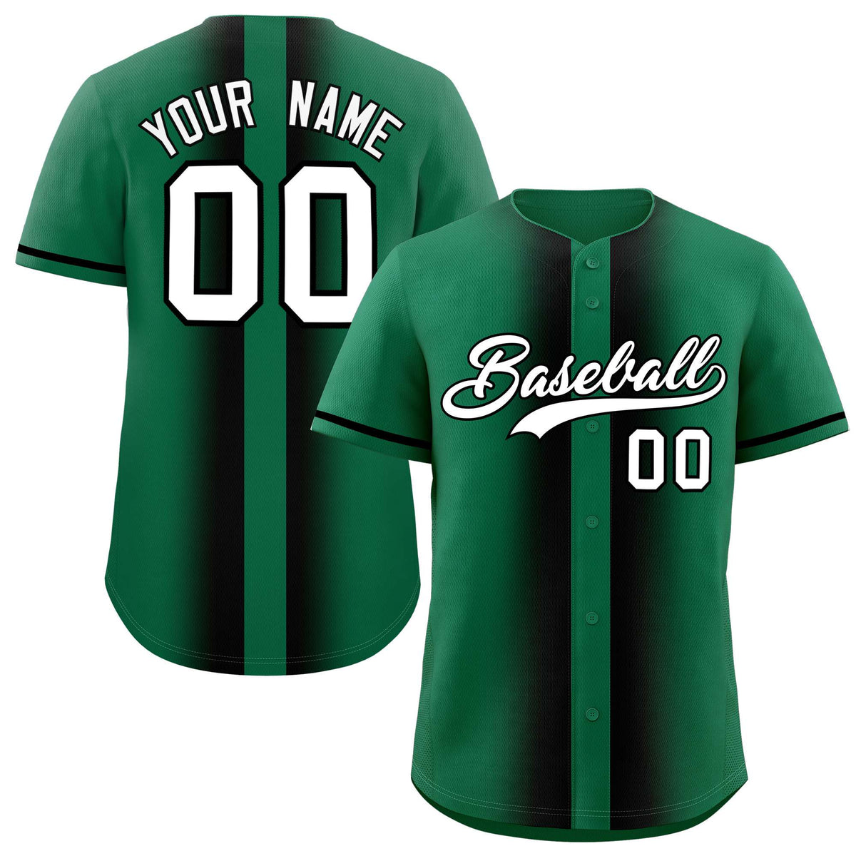 Custom Kelly Green Black Lapel Gradient Fashion Authentic Baseball Jersey| KXKSHOP