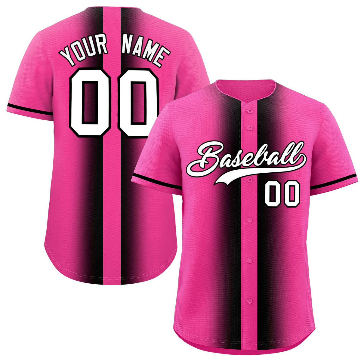 Custom Pink Black Lapel Gradient Fashion Authentic Baseball Jersey| KXKSHOP