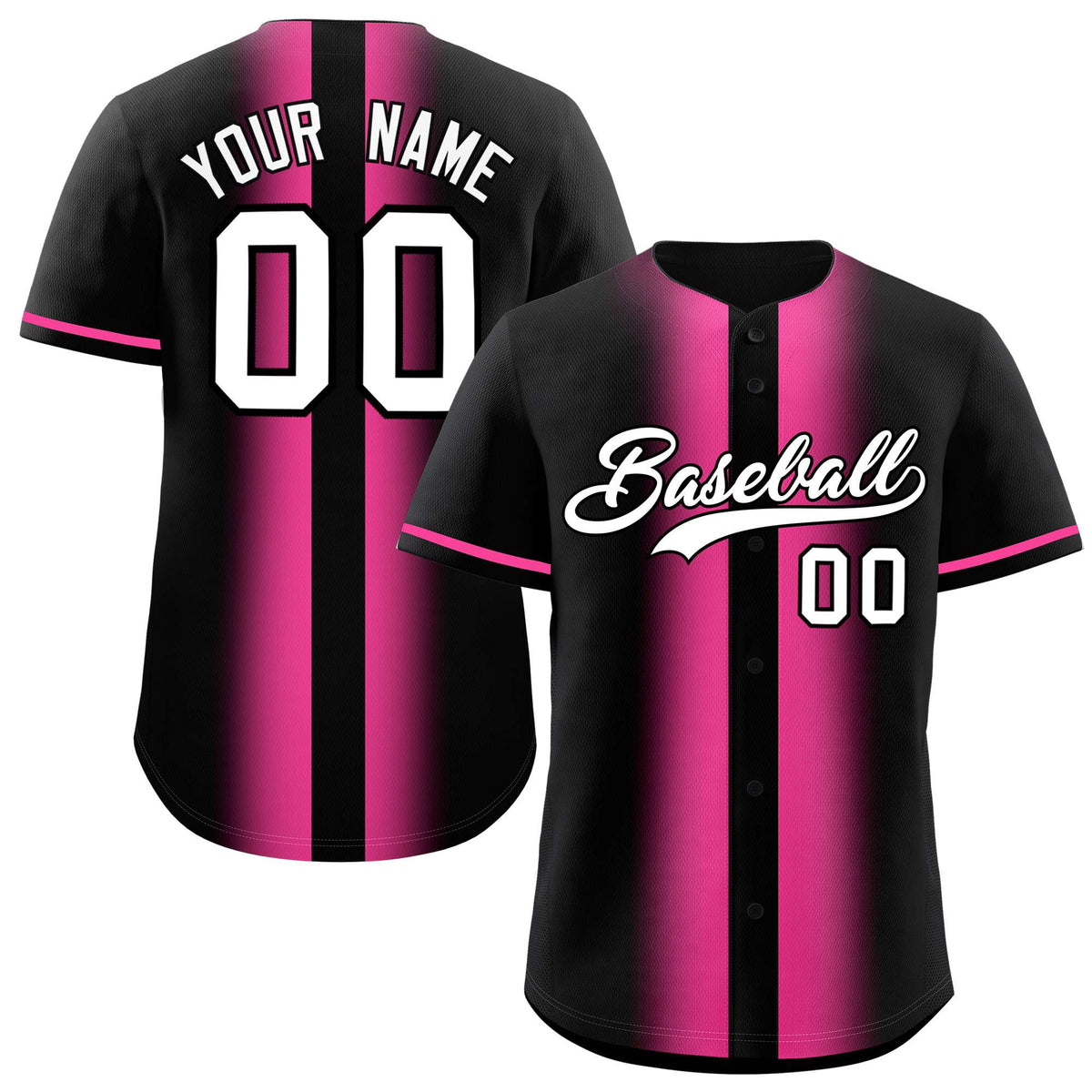 Custom Black Pink Lapel Gradient Fashion Authentic Baseball Jersey| KXKSHOP