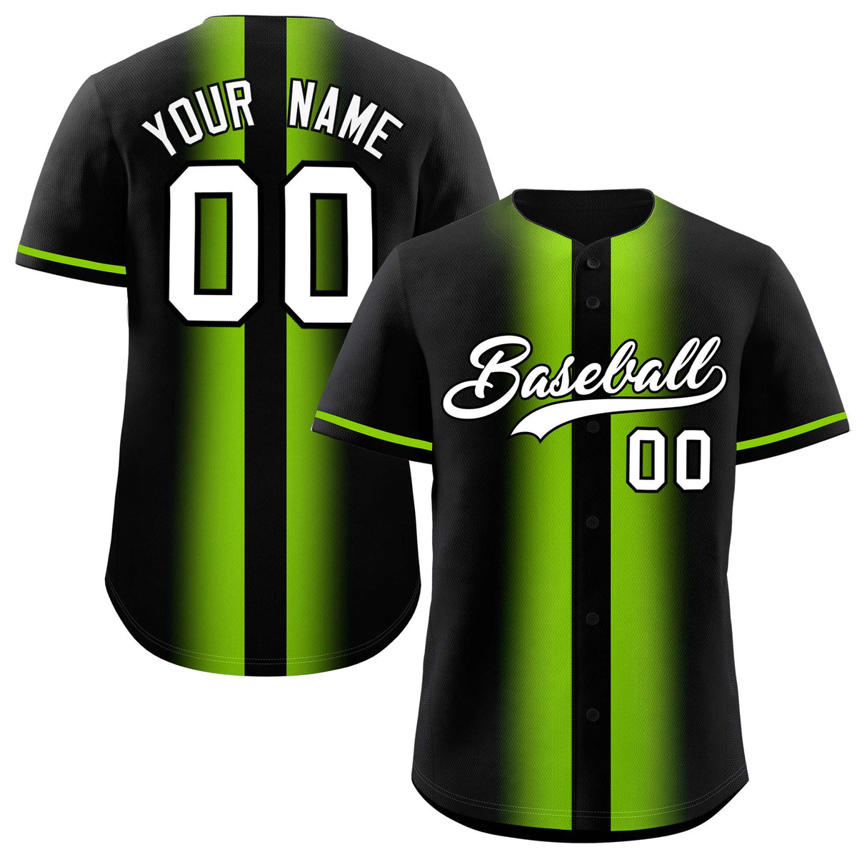 Custom Black Neon Green Lapel Gradient Fashion Authentic Baseball Jersey| KXKSHOP
