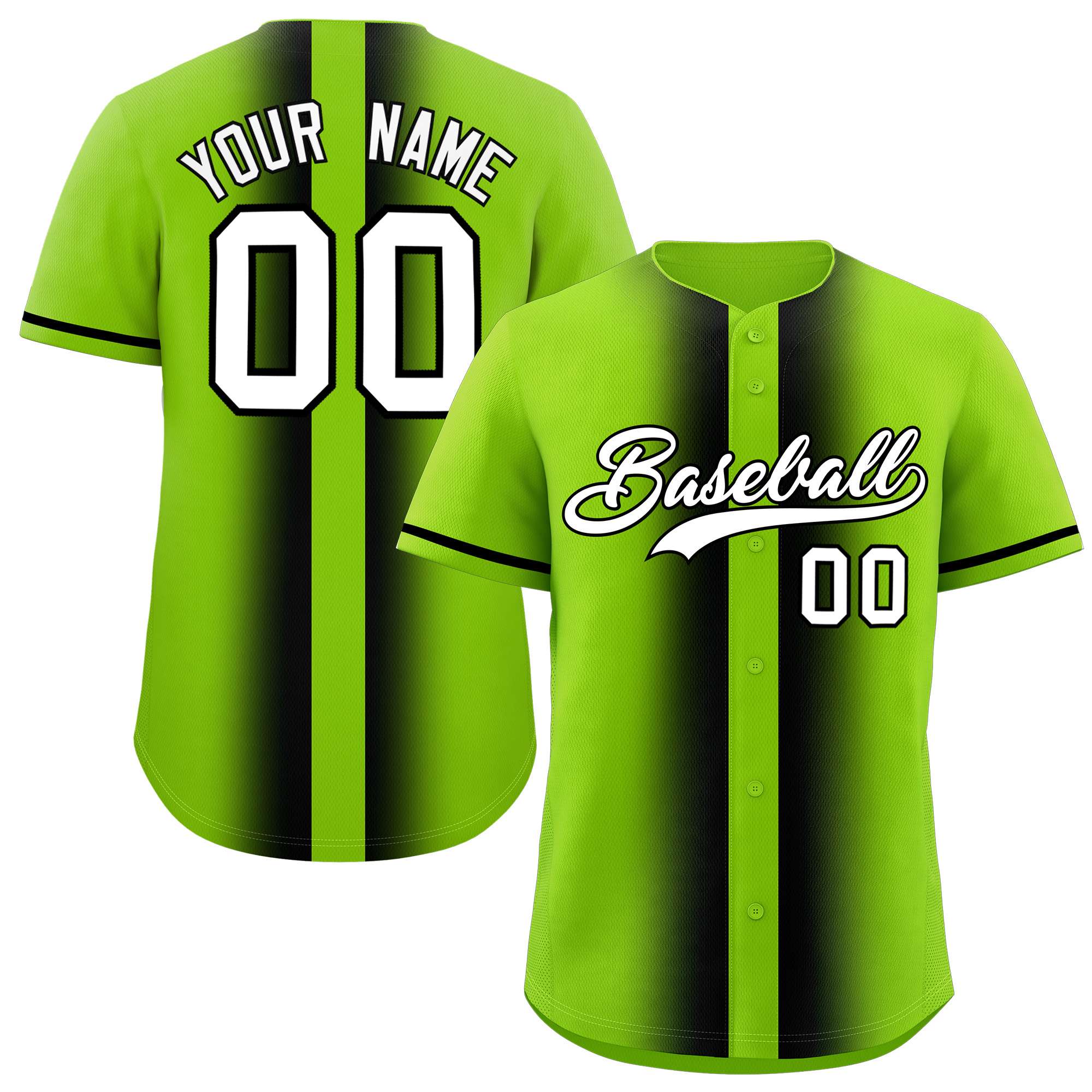 Custom Neon Green Black Lapel Gradient Fashion Authentic Baseball Jersey| KXKSHOP