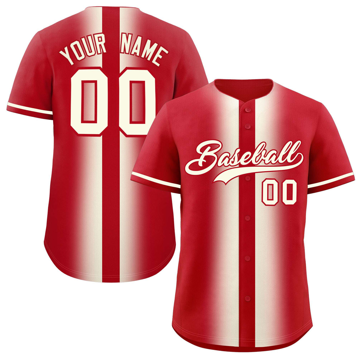 Custom Red Cream Lapel Gradient Fashion Authentic Baseball Jersey| KXKSHOP