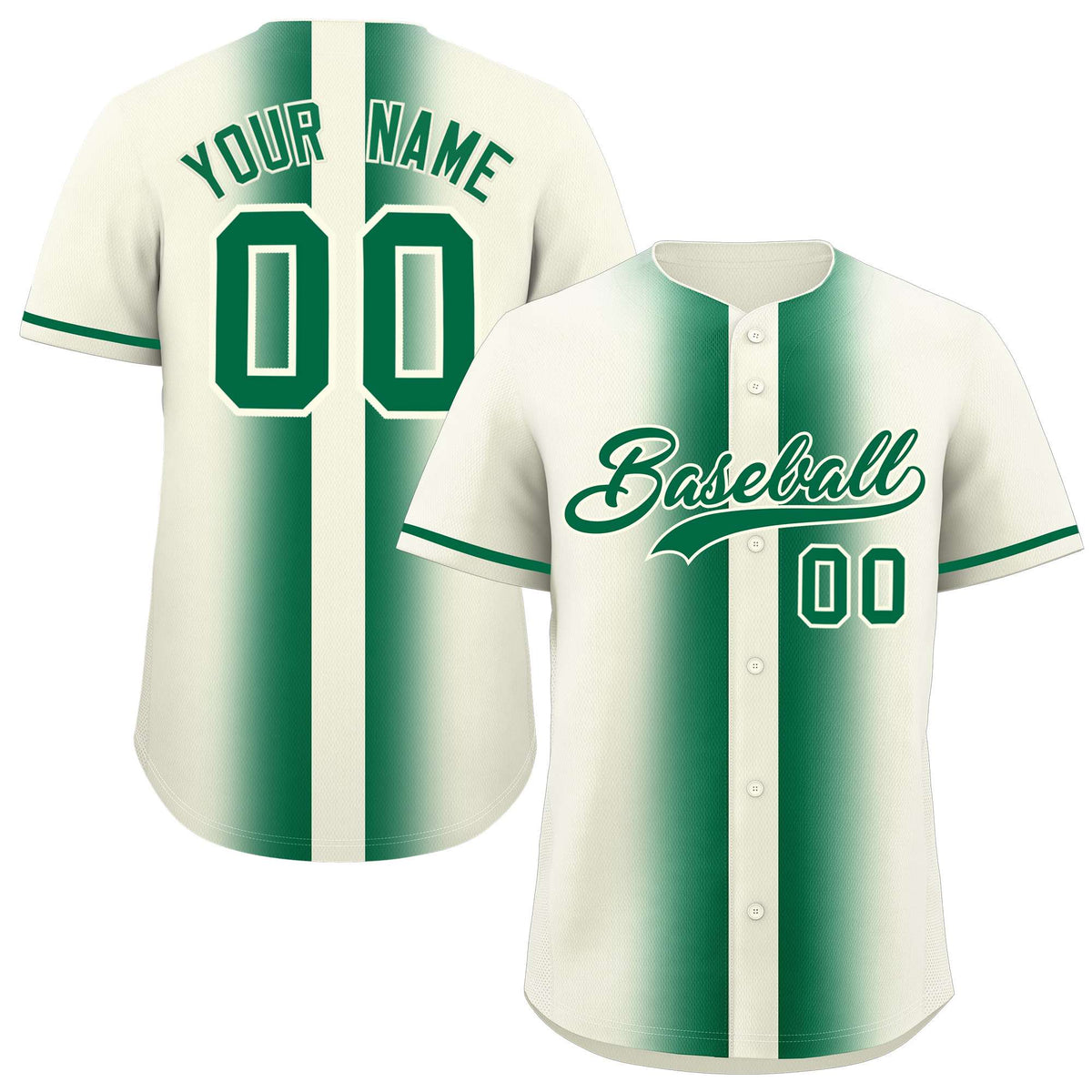 Custom Cream Kelly Green Lapel Gradient Fashion Authentic Baseball Jersey| KXKSHOP