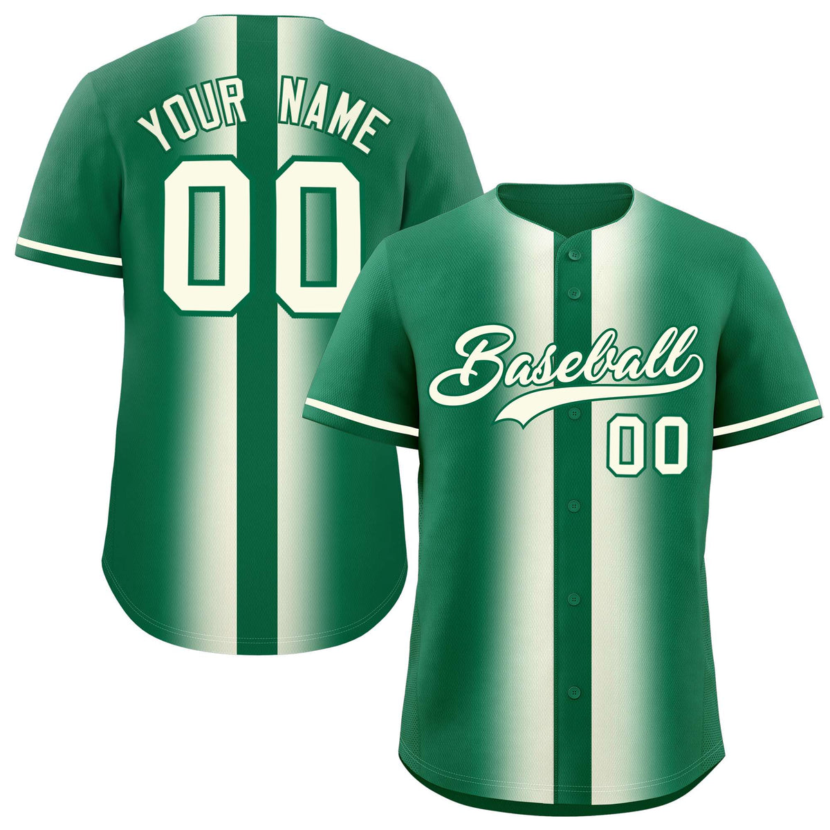 Custom Kelly Green Cream Lapel Gradient Fashion Authentic Baseball Jersey| KXKSHOP
