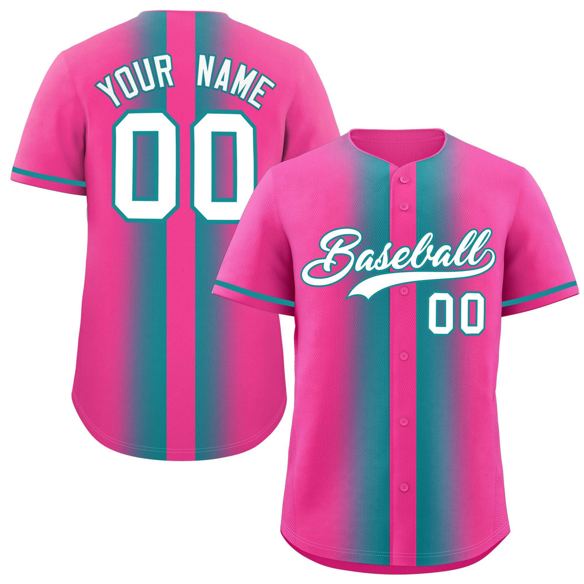 Custom Pink Aqua Lapel Gradient Fashion Authentic Baseball Jersey| KXKSHOP