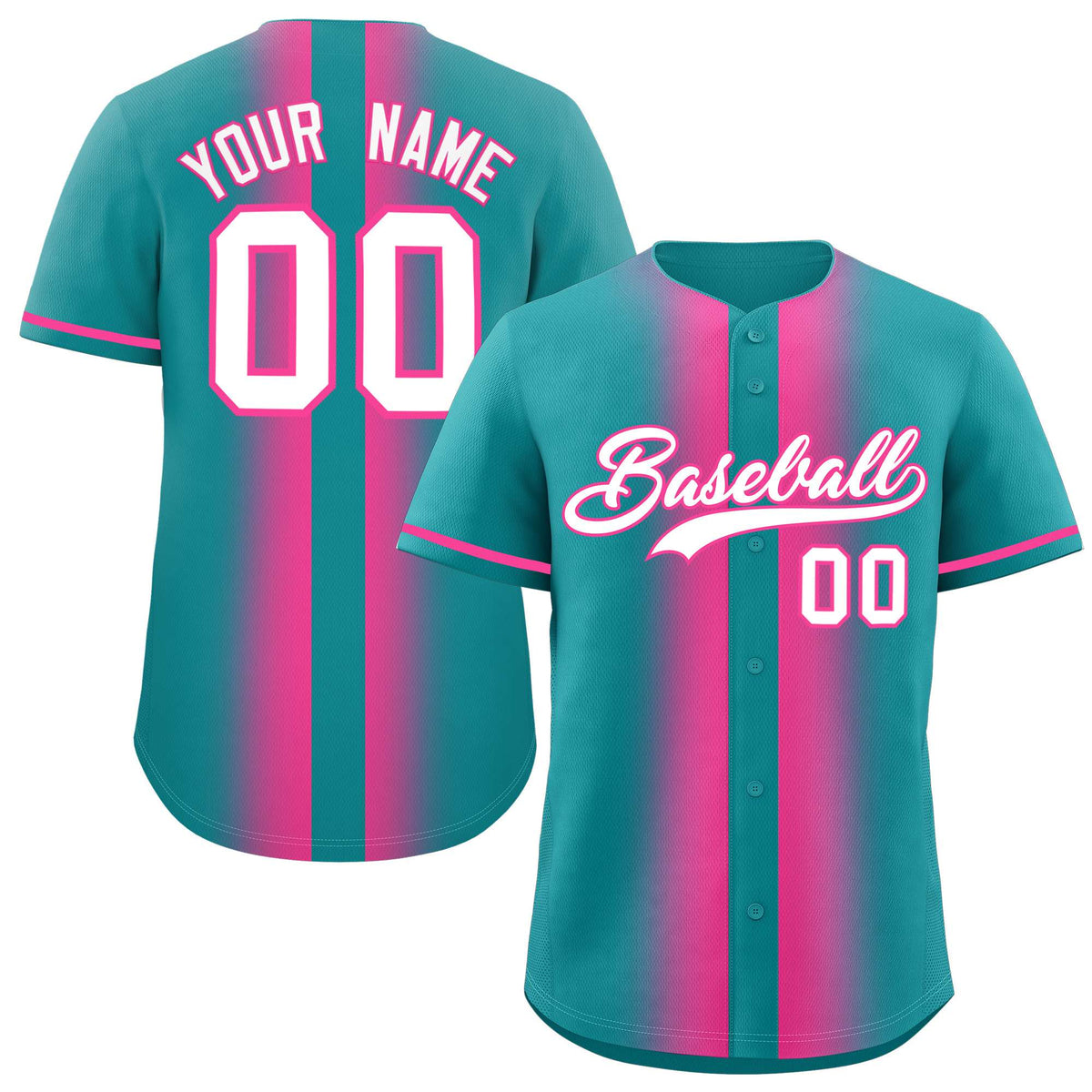 Custom Aqua Pink Lapel Gradient Fashion Authentic Baseball Jersey| KXKSHOP