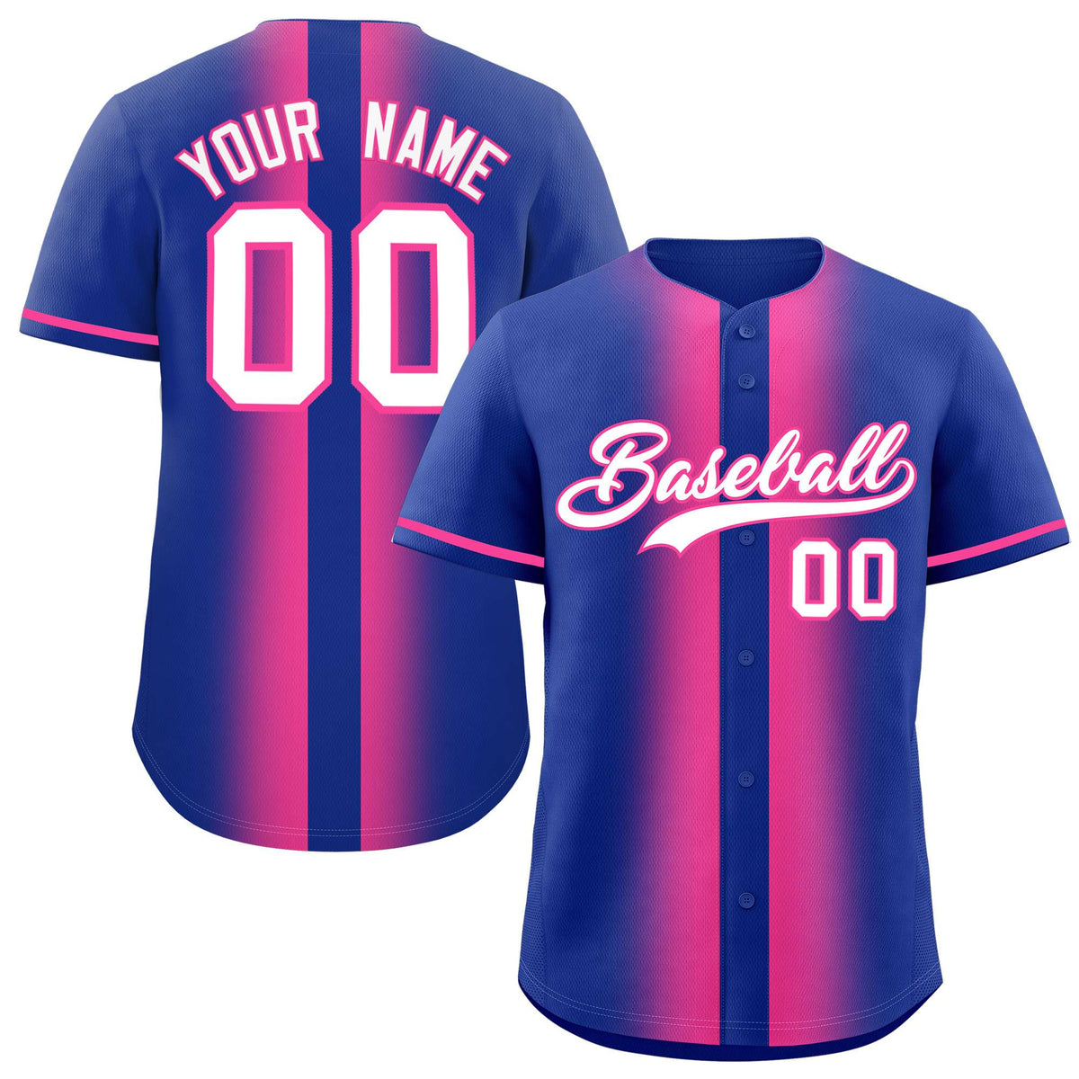 Custom Royal Pink Lapel Gradient Fashion Authentic Baseball Jersey| KXKSHOP