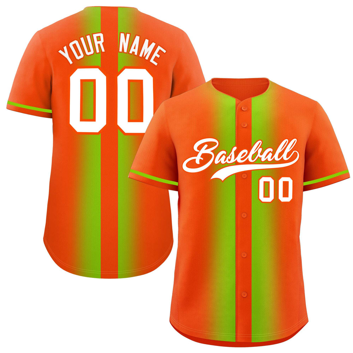 Custom Orange Neon Green Lapel Gradient Fashion Authentic Baseball Jersey| KXKSHOP