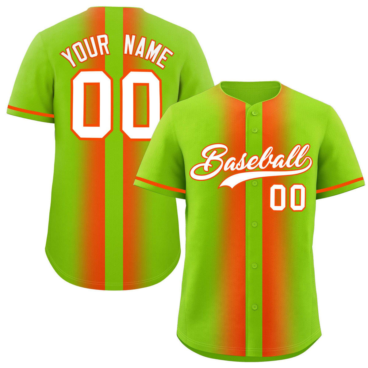 Custom Neon Green Orange Lapel Gradient Fashion Authentic Baseball Jersey| KXKSHOP